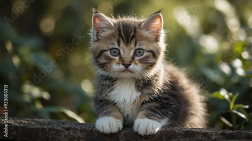 Adorable Kitten with Fluffy Fur in Natural Setting