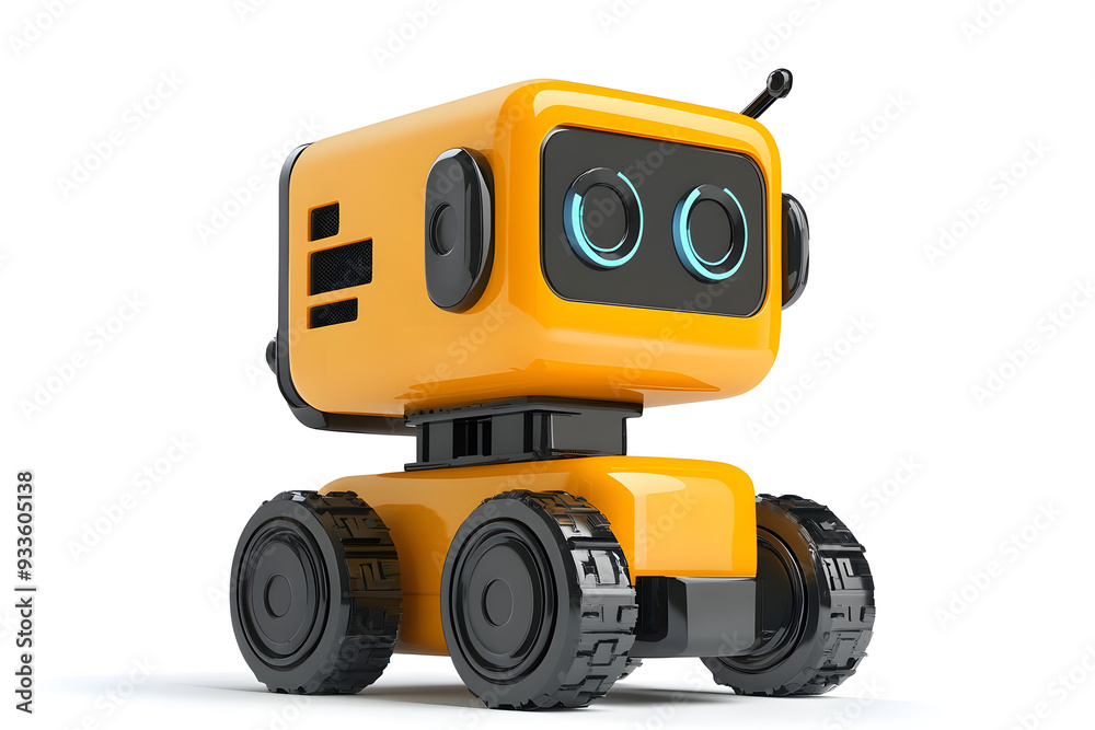 3D Small cute robot for delivery isolated on white background. The future of automated delivery 3D Small cute robot for delivery isolated on white background. The future of automated delivery