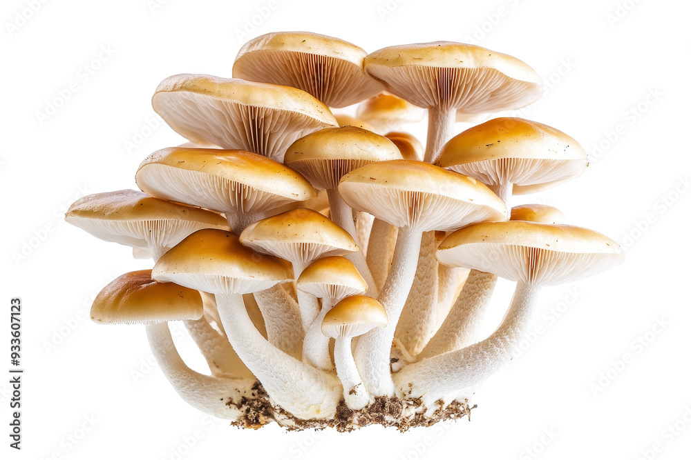 Bountiful Cluster of Wild Mushrooms on White Background - Natural Harvest and Growth Concept Bountiful Cluster of Wild Mushrooms on White Background - Natural Harvest and Growth Concept