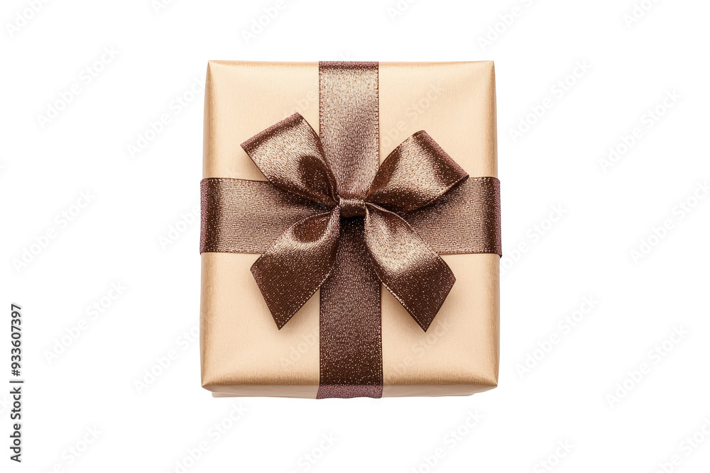 Elegant Wrapped Gift Box with Shiny Ribbon and Bow on White Background Elegant Wrapped Gift Box with Shiny Ribbon and Bow on White Background