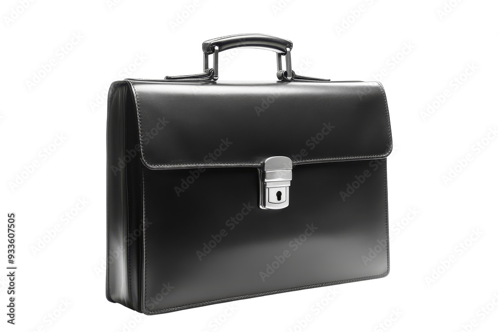 Sleek Black Briefcase with Silver Lock on White Background Sleek Black Briefcase with Silver Lock on White Background