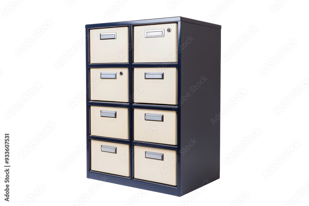 Organized Filing Cabinets with Labeled Folders on White Background Organized Filing Cabinets with Labeled Folders on White Background