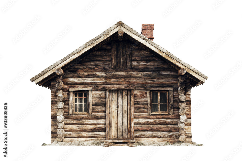 Rustic Wooden Cabin in the Woods Isolated on White Background Rustic Wooden Cabin in the Woods Isolated on White Background