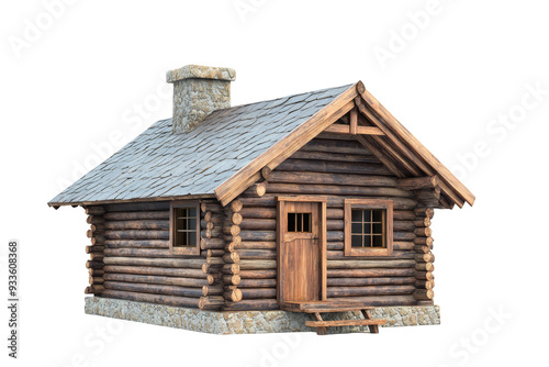 Cozy Rustic Wooden Cabin Nestled in the Woods Isolated on White Background