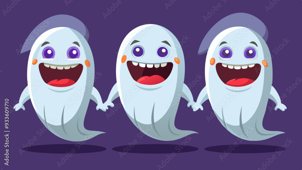 Ghost Characters with Various Emotions Floating in a Dark Room, Scared to Angry Ghost Characters with Various Emotions Floating in a Dark Room, Scared to Angry