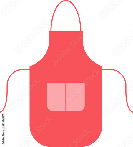 Red apron with pockets, symbolizing cooking, protection, and domestic work.