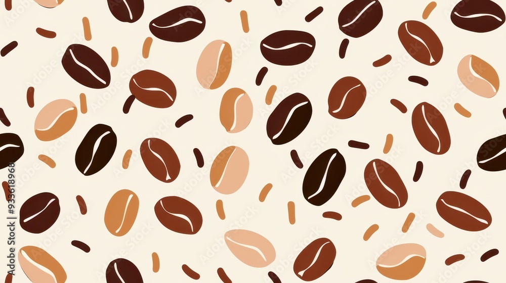 Abstract seamless pattern with coffee beans and organic shapes in warm tones on a beige background. Ideal for modern, artistic designs. Abstract seamless pattern with coffee beans and organic shapes in warm tones on a beige background. Ideal for modern, artistic designs.