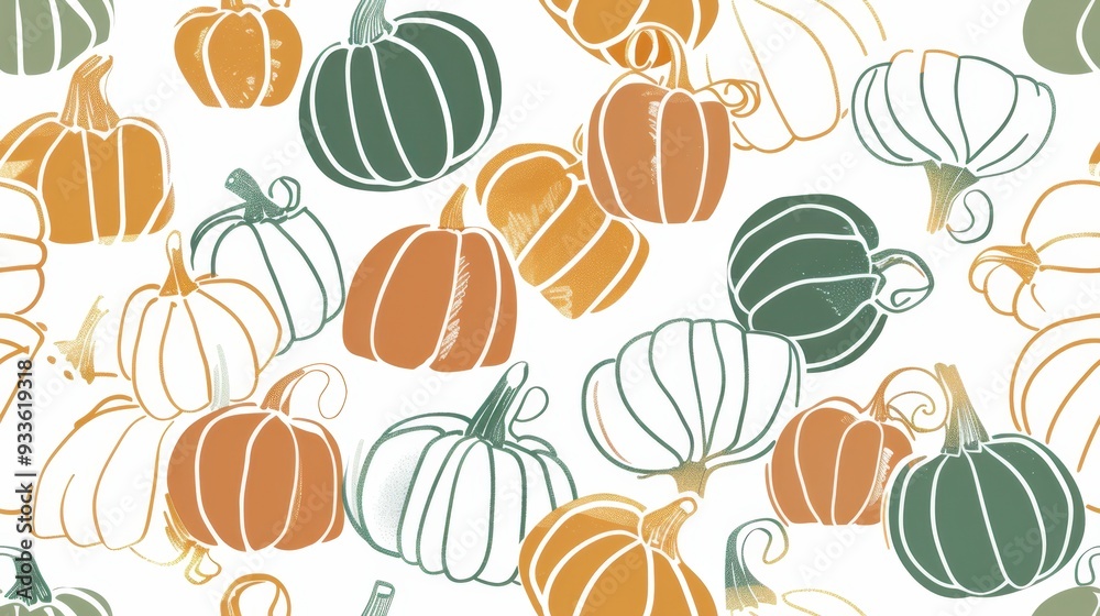 Seamless pattern of pumpkins in blue and orange tones on a light background. Perfect for autumn, harvest, and Thanksgiving designs. Seamless pattern of pumpkins in blue and orange tones on a light background. Perfect for autumn, harvest, and Thanksgiving designs.