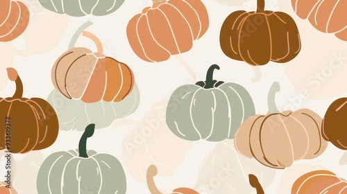 Seamless pattern of pumpkins in blue and orange tones on a light background. Perfect for autumn, harvest, and Thanksgiving designs.