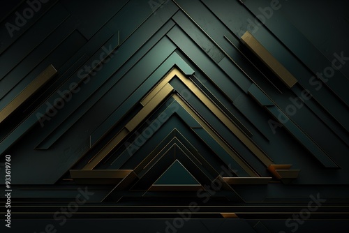Abstract dark green and gold geometric background.