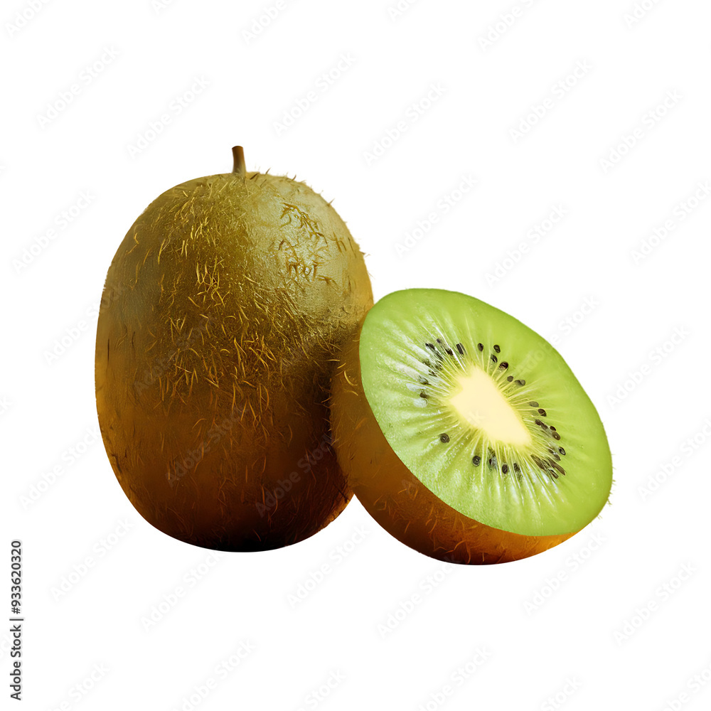 Obraz premium Fresh slice kiwi fruit isolated on a transparent background by AI generative