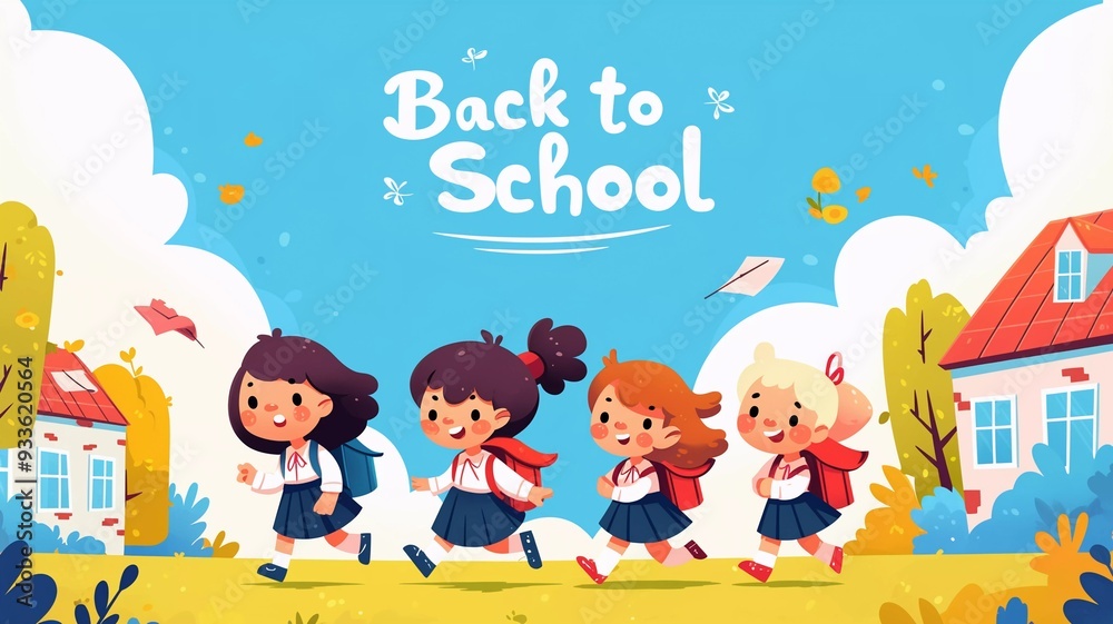 Bright and cute chibi-style illustration featuring text Bright and cute chibi-style illustration featuring text