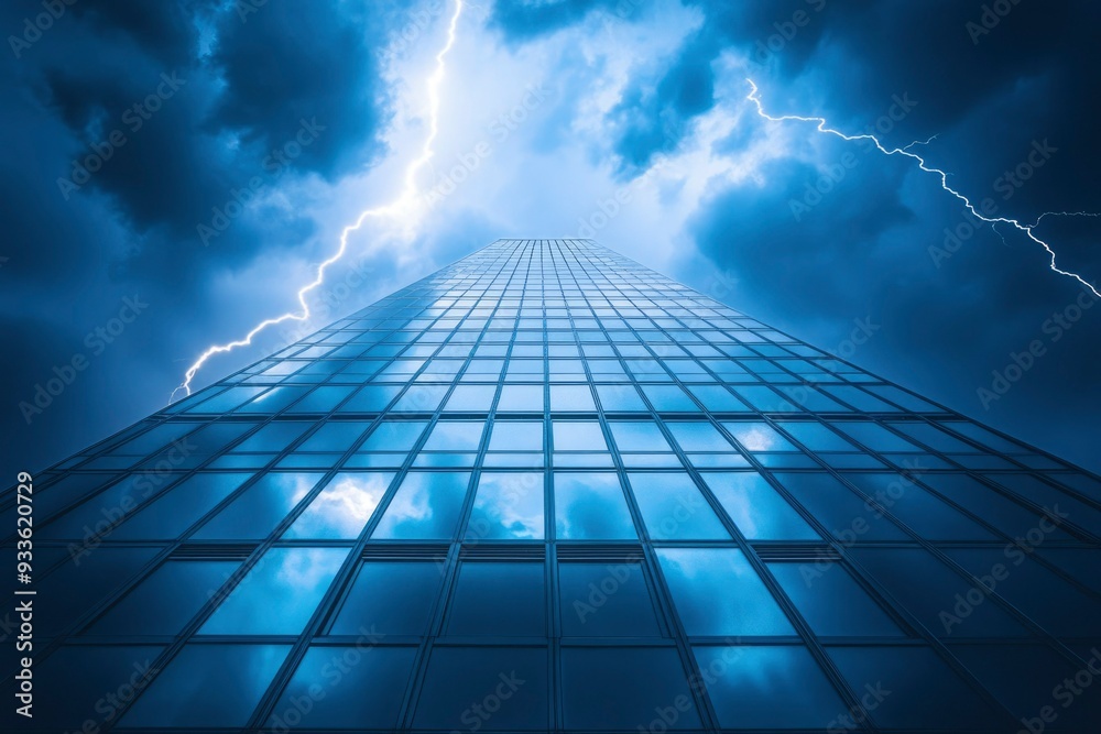 Skyscraper Under a Stormy Sky with Lightning Skyscraper Under a Stormy Sky with Lightning