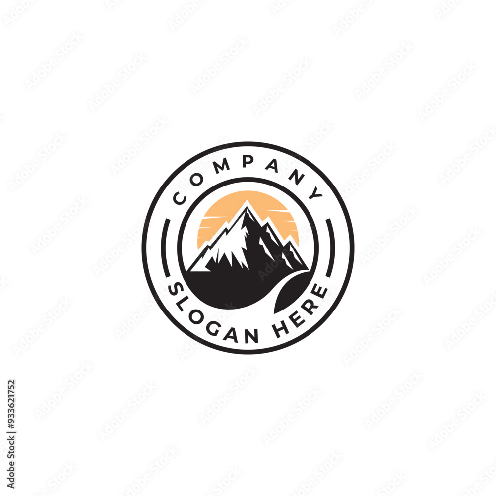 Mountain Logo, Mountain Adventure with Silhouette Model in Simple Modern Style Vector Design for Company and Product Brand Mountain Logo, Mountain Adventure with Silhouette Model in Simple Modern Style Vector Design for Company and Product Brand