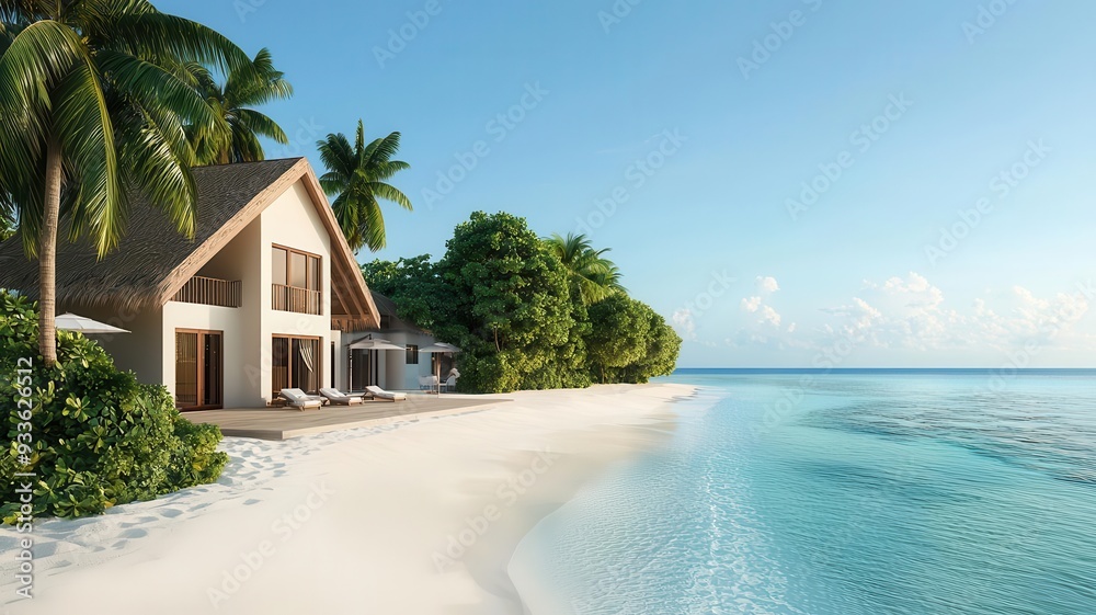 Vacation property investment, beachfront villas and holiday homes, 3D illustration Vacation property investment, beachfront villas and holiday homes, 3D illustration