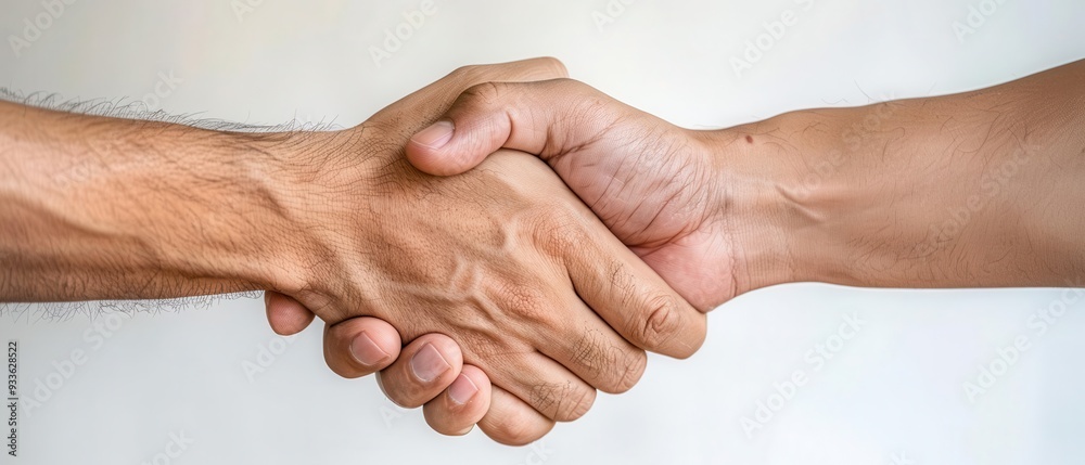 Fototapeta premium Customer shaking hands with a service provider, indicating satisfaction, Customer review, Appreciative gesture