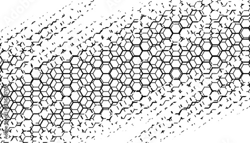 Grunge and abstract hexagon pattern with disappear effect. Modern background for design element. 