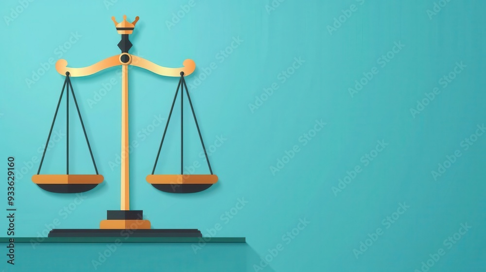 Scales of justice with equal weights and a crown, authority and equality, flat design illustration Scales of justice with equal weights and a crown, authority and equality, flat design illustration