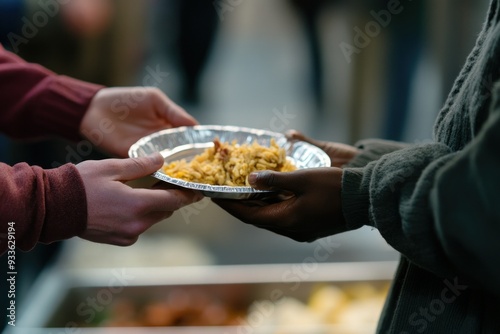 Hands Exchange a Plate of Food in an Act of Kindness photo