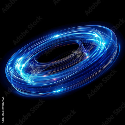 Mysterious blue light vortex spins in dark space, suggesting advanced digital mechanisms at work within a virtual environment.