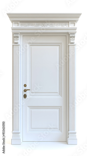 Classic white framed door isolated on white background