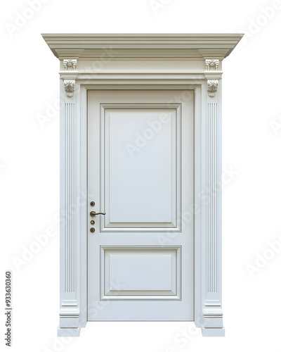 Classic white framed door isolated on white background