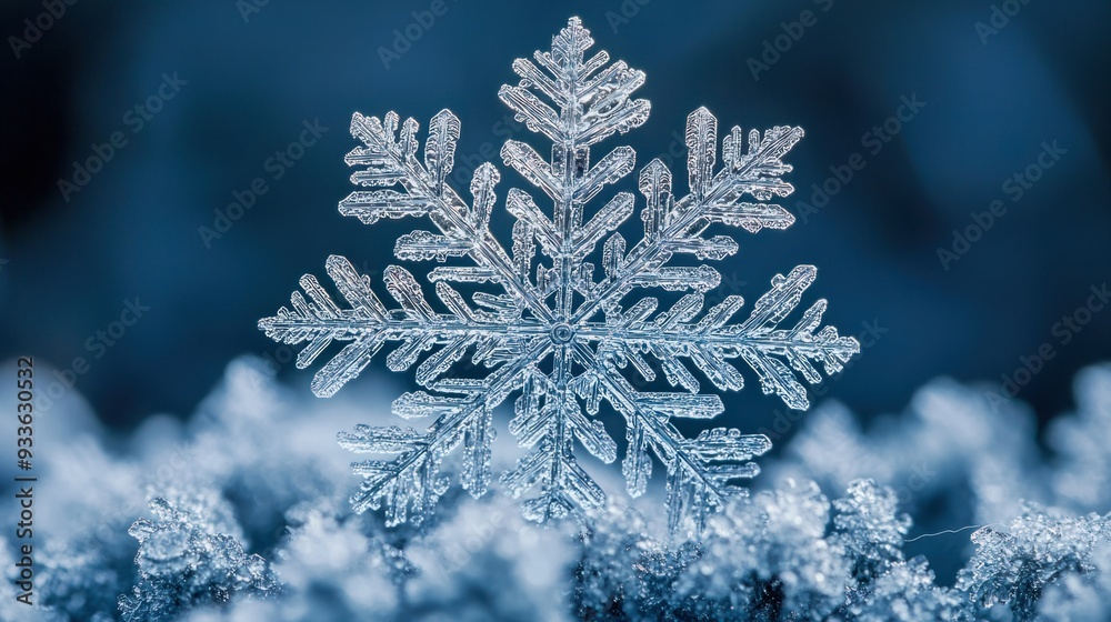 Delicate Symmetry - Close-up of Intricate Snowflake Pattern with Crystals and Ice Detail Delicate Symmetry - Close-up of Intricate Snowflake Pattern with Crystals and Ice Detail
