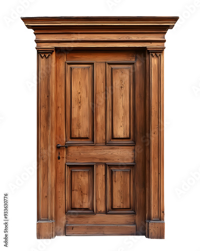 Classic wooden framed door isolated on white background