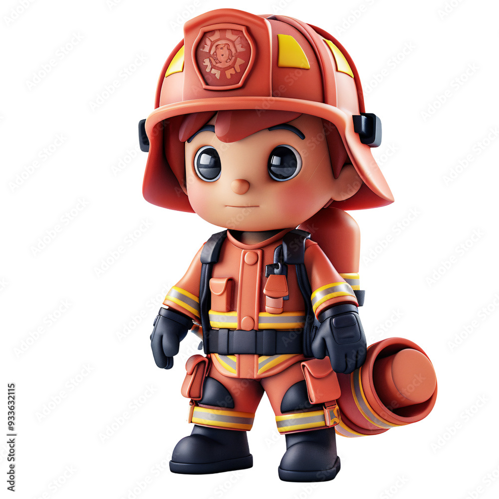 Adorable clay kid boy in a firefighter suit with a fire hose, full body, facing front, very small dot black eyes style, color 3D clay icon, Blender 3D, isolated white background Adorable clay kid boy in a firefighter suit with a fire hose, full body, facing front, very small dot black eyes style, color 3D clay icon, Blender 3D, isolated white background