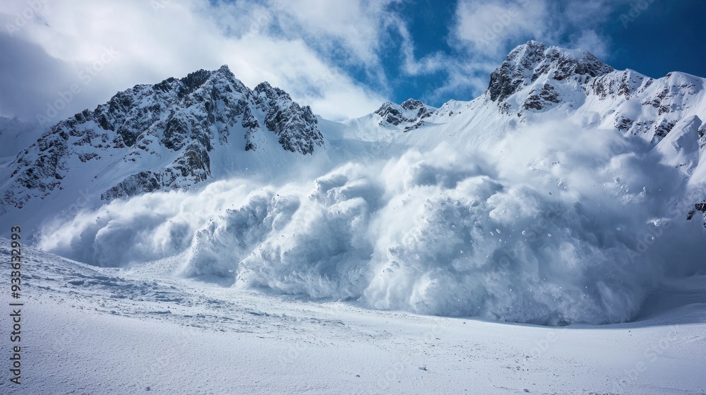 Fototapeta premium Majestic Avalanche: A Breathtaking Display of Power in the Snowy Mountains