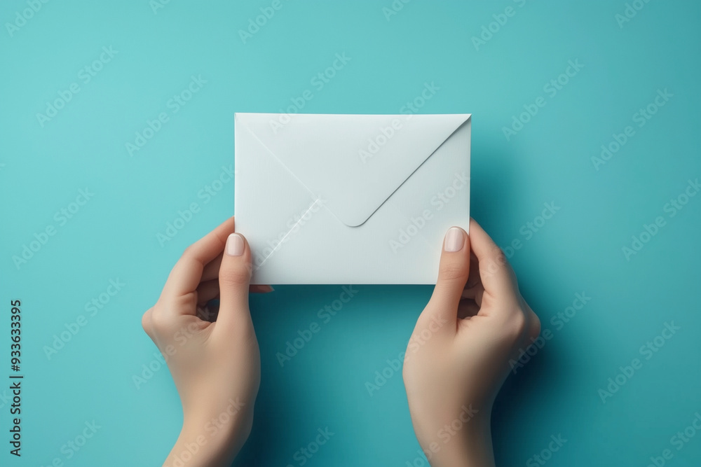 person holding a white envelope with a blue background person holding a white envelope with a blue background