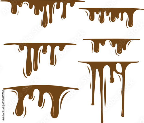 chocolate flowing repeatable vector illustration. dripping slime isolated object. Brown sticky liquid element. Dessert background with melted chocolate