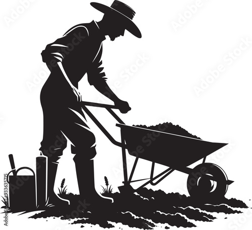 Farmer doing farming silhouette vector illustration isolated on a white background