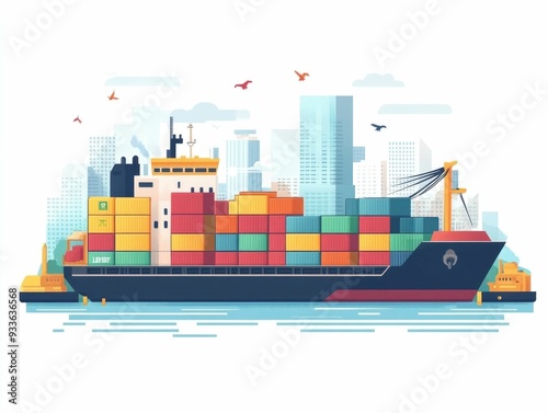 Efficient freight logistics and customs clearance process for global shipment and distribution in a flat design Showcasing the streamlined workflow and technology driven of the logistics industry