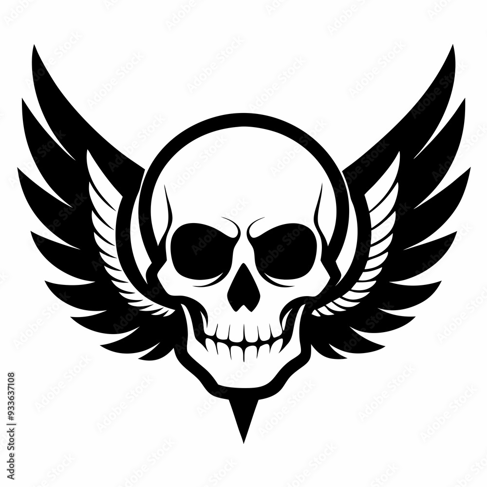 Skull silhouette with angel wings vector illustration