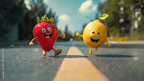 ute fruits characters a strawberry and a lemon,