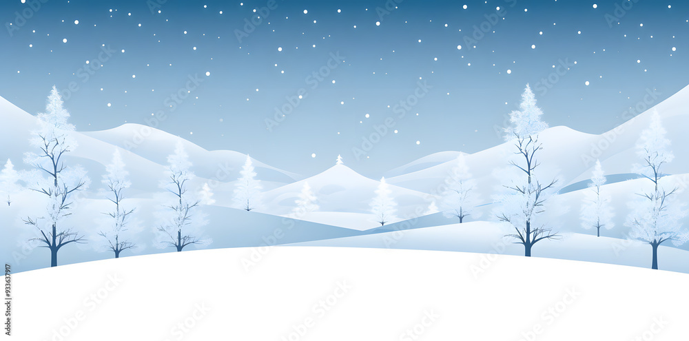 Fototapeta premium Snowy winter landscape background in flat vector style