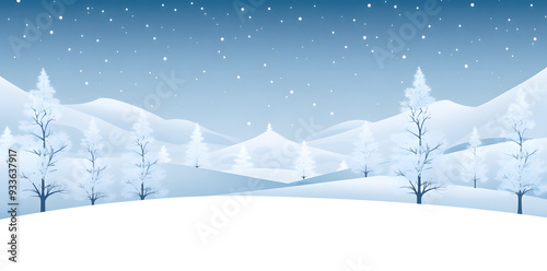 Snowy winter landscape background in flat vector style