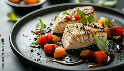 Fototapeta Naklejka Na Ścianę i Meble -  Grilled Salmon with Balsamic Glaze and Cherry Tomatoes