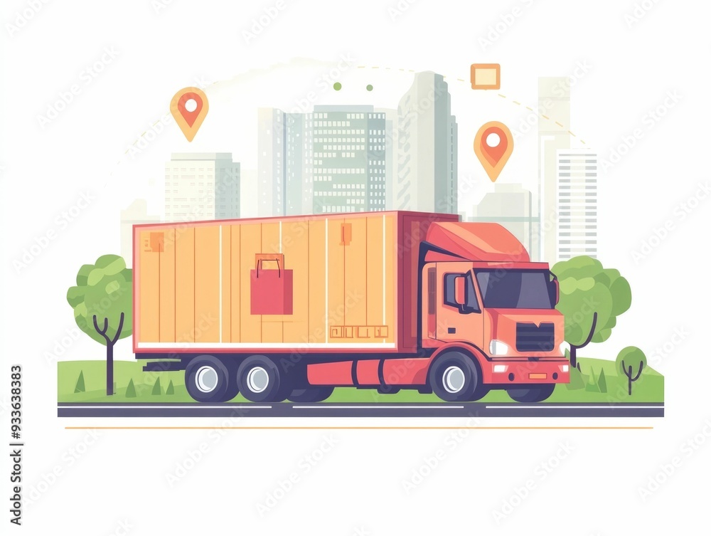 Fototapeta premium Comprehensive Freight Logistics for Cross Border E Commerce Shipping Services Showcasing a Flat Design of the Transportation and Distribution Process