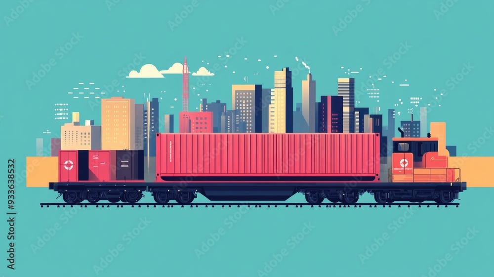 Obraz premium Freight Logistics and Global Supply Chain Visibility Tools Illustrated in Flat Design Visualization of data driven logistics management transportation optimization