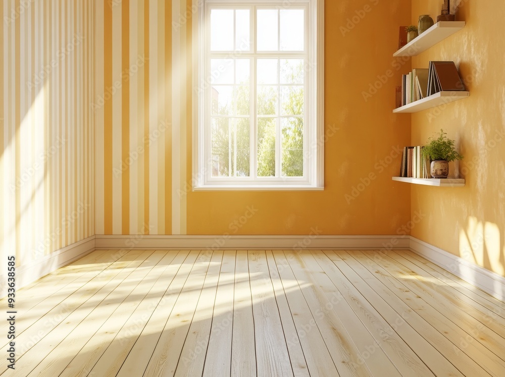 Empty tropical living room with panoramic window Empty tropical living room with panoramic window