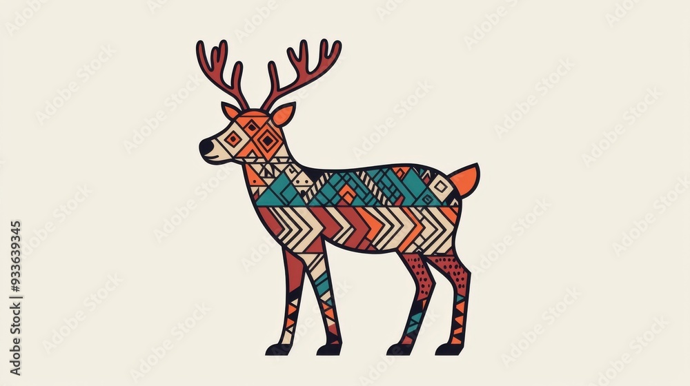 Obraz premium Colorful patterned deer illustration, showcasing intricate designs and vibrant colors, ideal for artistic and nature-themed projects.