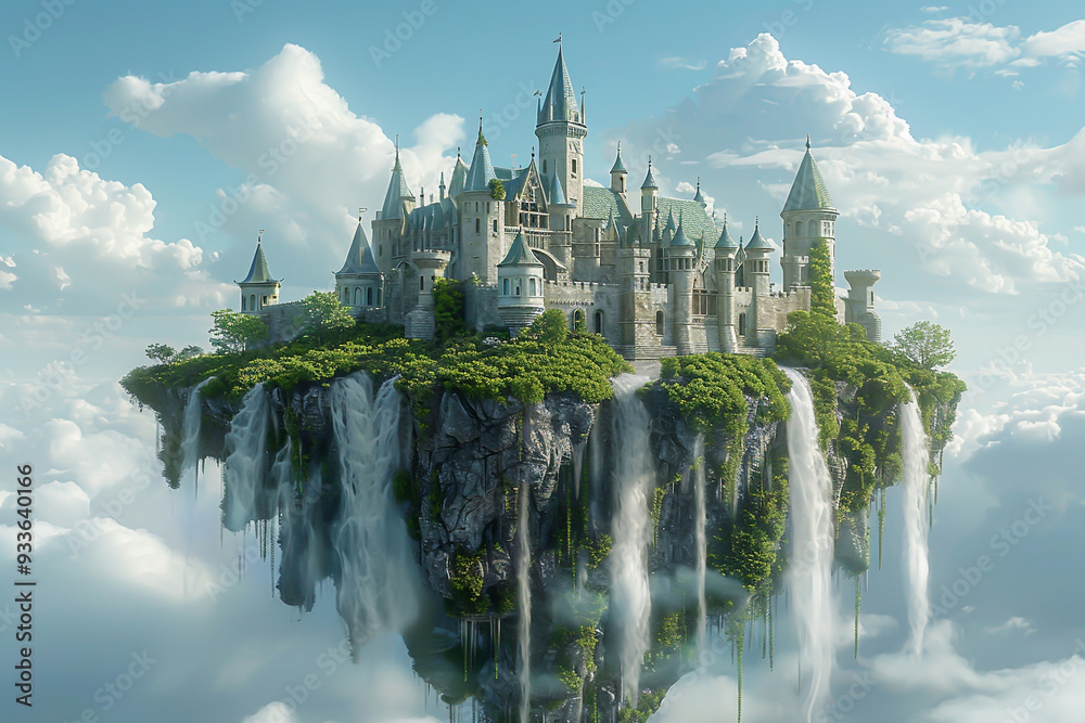 Obraz premium Fantasy floating island with a castle in the sky