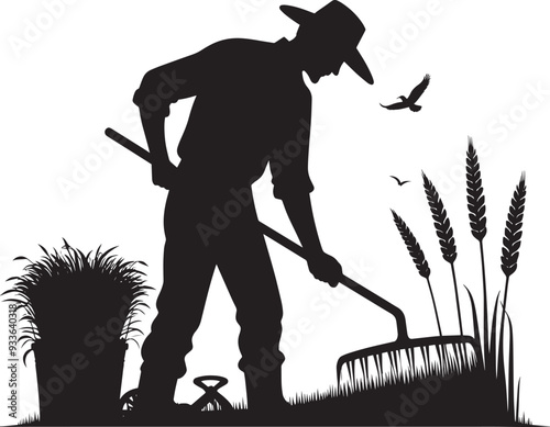 Farmer doing farming silhouette vector illustration isolated on a white background