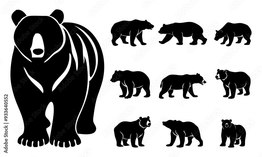 Naklejka premium Set of bear silhouette vector illustration