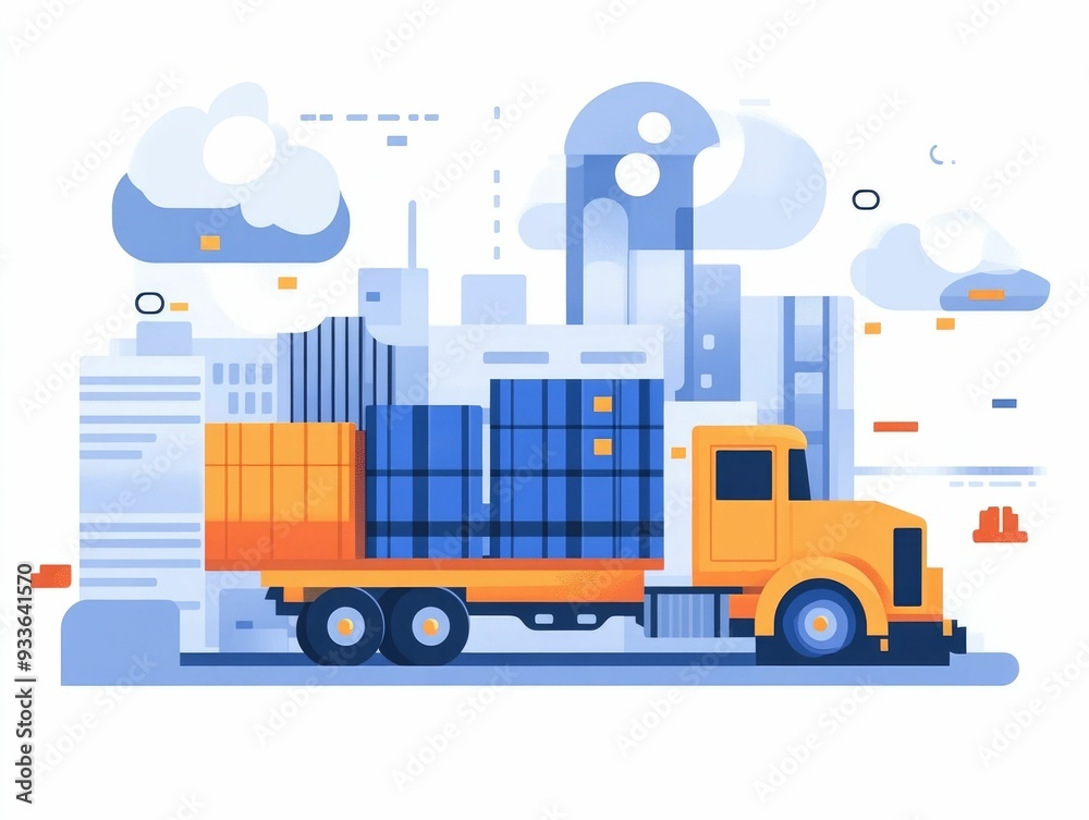 A flat design showcasing cloud based automated logistics solutions that streamline shipping processes enhance efficiency A flat design showcasing cloud based automated logistics solutions that streamline shipping processes enhance efficiency