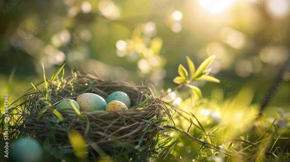 Discover the enchanting scene of an Easter nest bathed in dappled sunlight Discover the enchanting scene of an Easter nest bathed in dappled sunlight