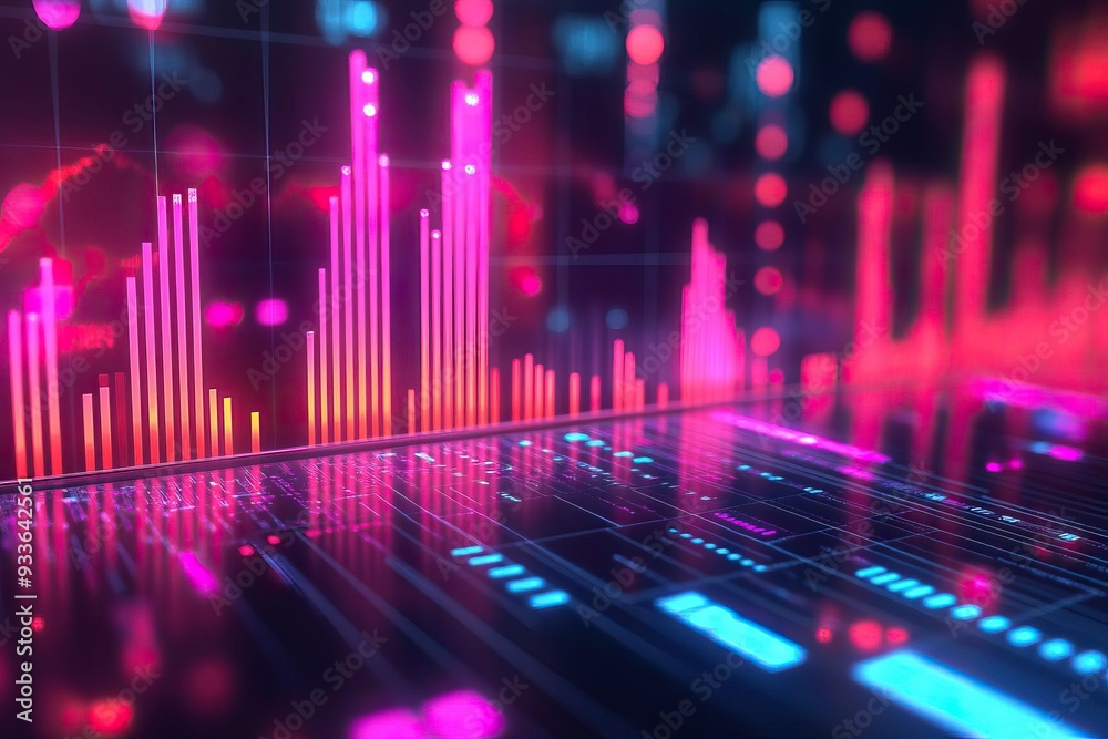 Vibrant digital data visualization showcasing colorful bars and lines representing statistical information and trends. Vibrant digital data visualization showcasing colorful bars and lines representing statistical information and trends.