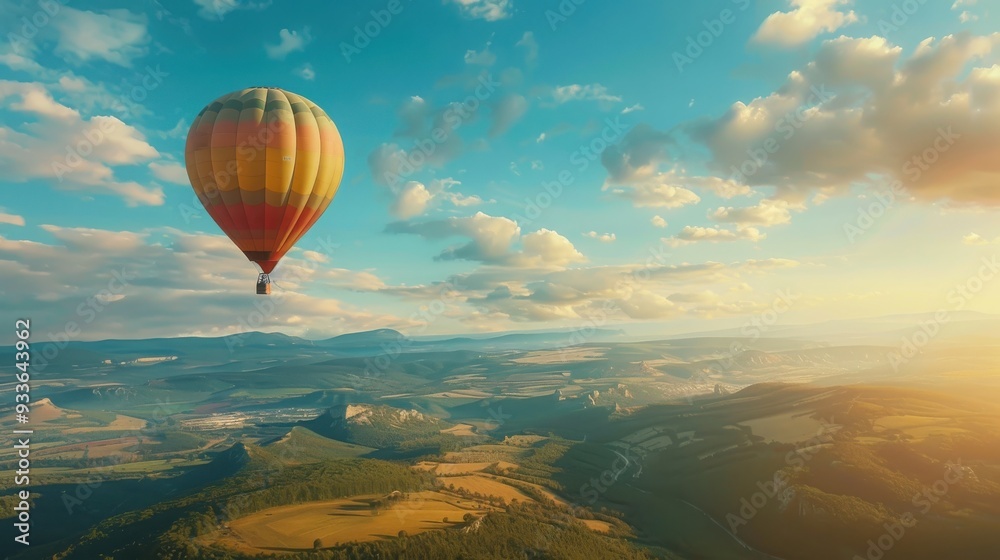 Hot Air Balloon Ride: Friends taking a hot air balloon ride over picturesque landscapes. Hot Air Balloon Ride: Friends taking a hot air balloon ride over picturesque landscapes.
